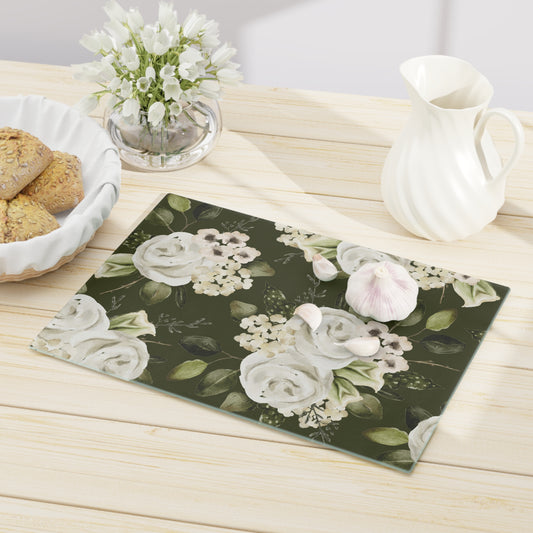 Forest Green Spring Rose Cutting Board