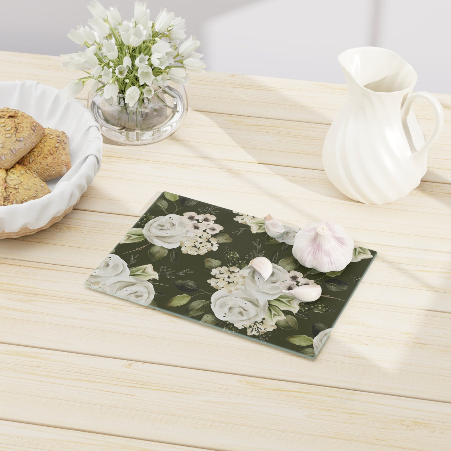 Forest Green Spring Rose Cutting Board